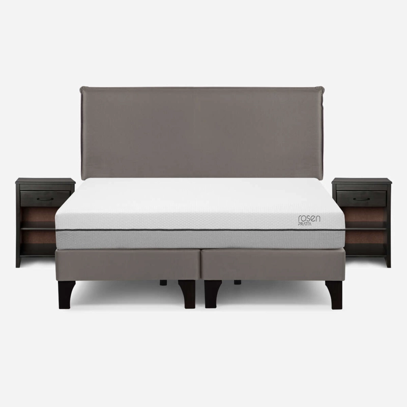 CAMA ROSEN PRATTA 2 PLAZAS PATA MADERA BD + MUEBLES MAURICE GRIS - 1