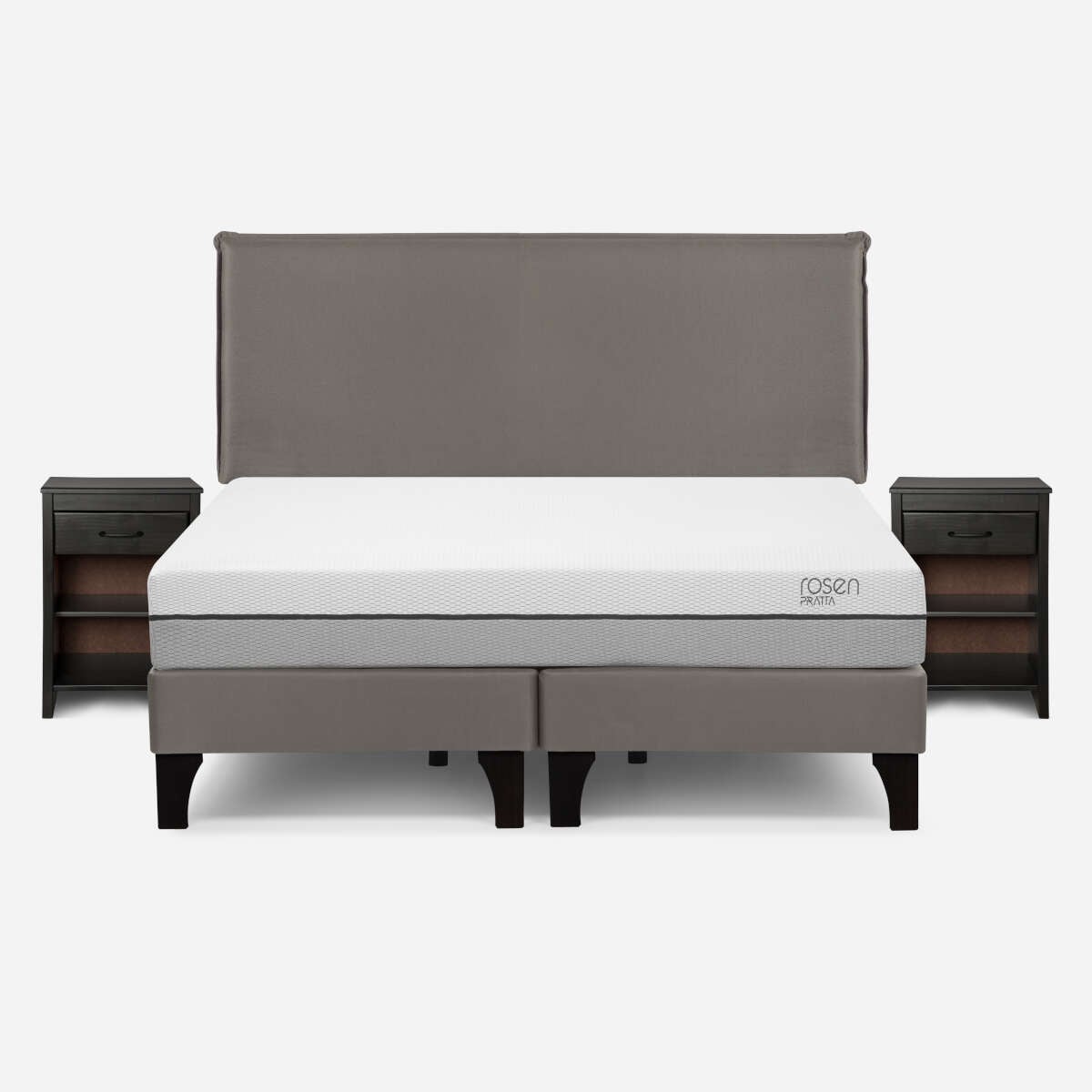 CAMA ROSEN PRATTA 2 PLAZAS PATA MADERA BD + MUEBLES MAURICE GRIS - 1