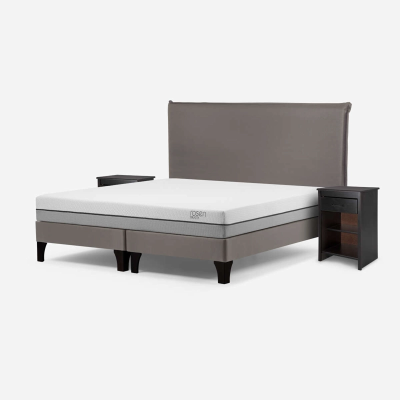 CAMA ROSEN PRATTA 2 PLAZAS PATA MADERA BD + MUEBLES MAURICE GRIS - 2
