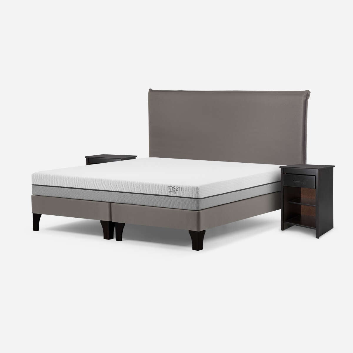 CAMA ROSEN PRATTA 2 PLAZAS PATA MADERA BD + MUEBLES MAURICE GRIS - 2