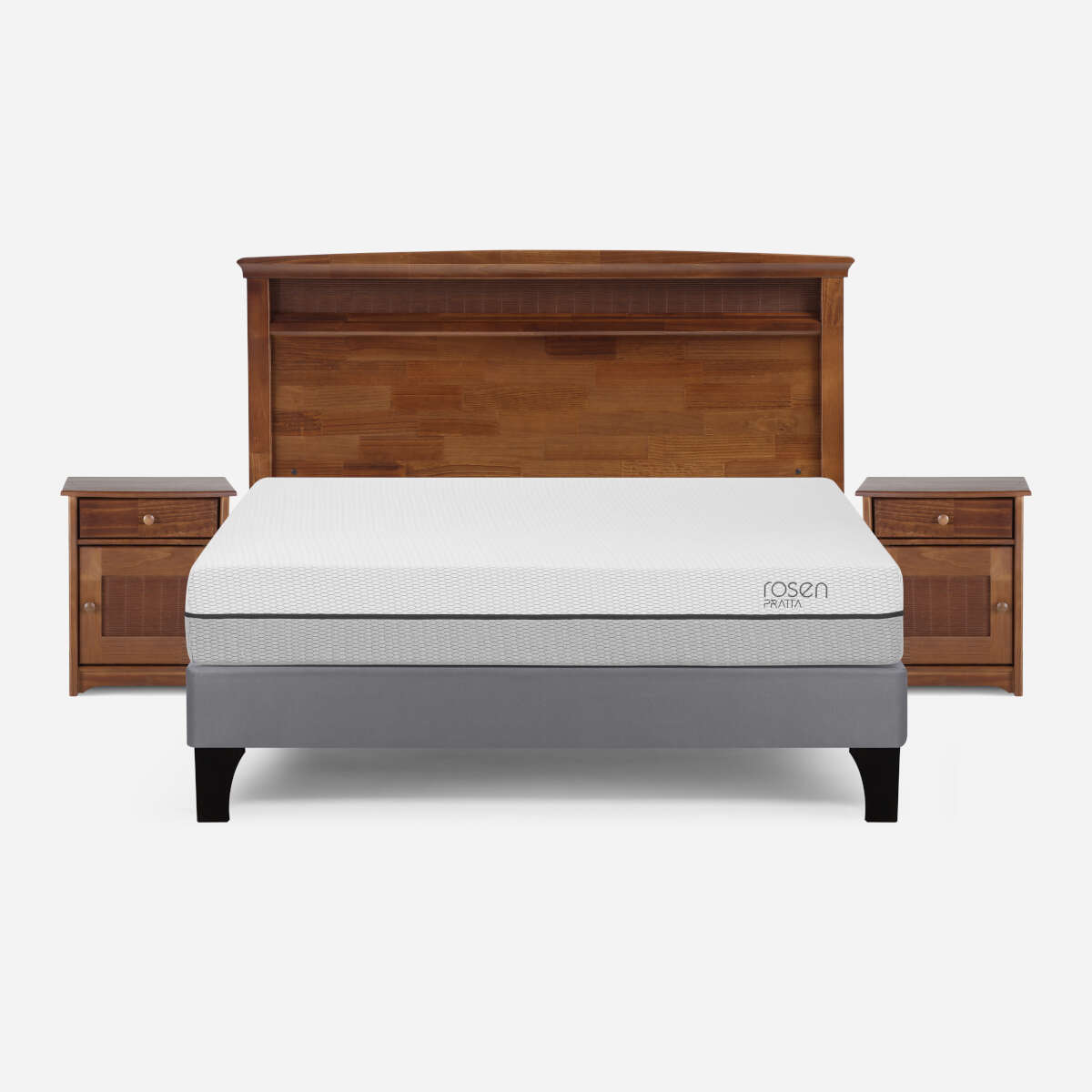 CAMA ROSEN PRATTA 2 PLAZAS PATA MADERA BASE N. + MUEBLES VENETO - 1