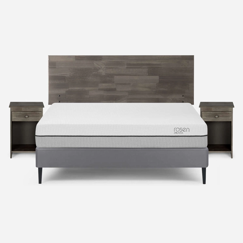 CAMA ROSEN PRATTA 2 PLAZAS PATA ACERO BN + MUEBLES TABOR GRAFITO - 1