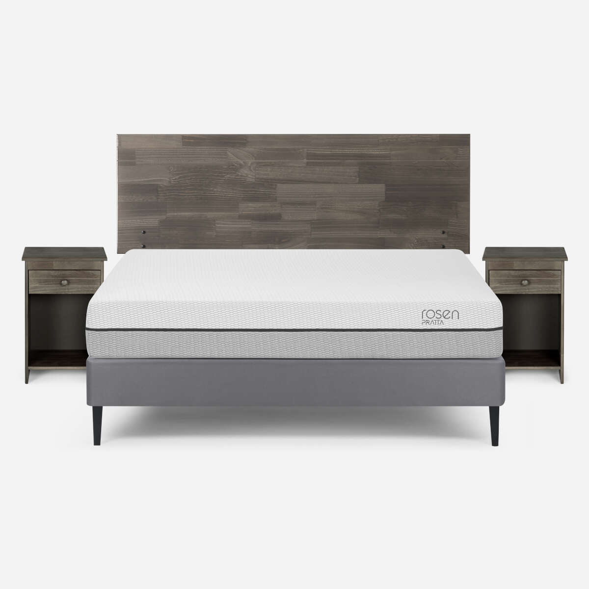 CAMA ROSEN PRATTA 2 PLAZAS PATA ACERO BN + MUEBLES TABOR GRAFITO - 1