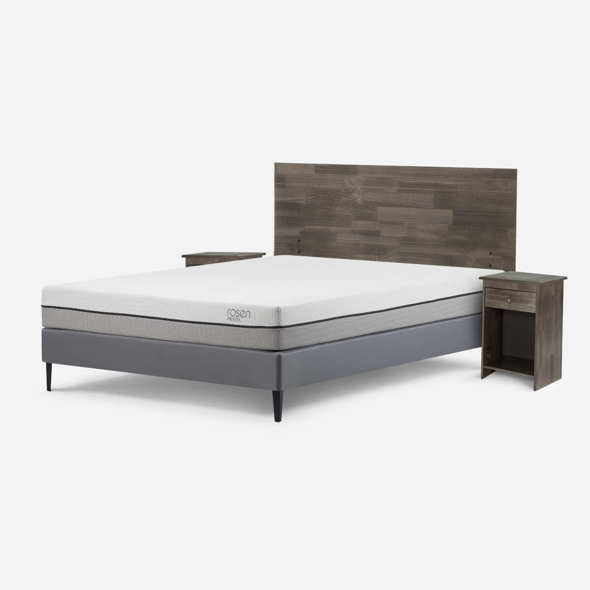 CAMA ROSEN PRATTA 2 PLAZAS PATA ACERO BN + MUEBLES TABOR GRAFITO - 2