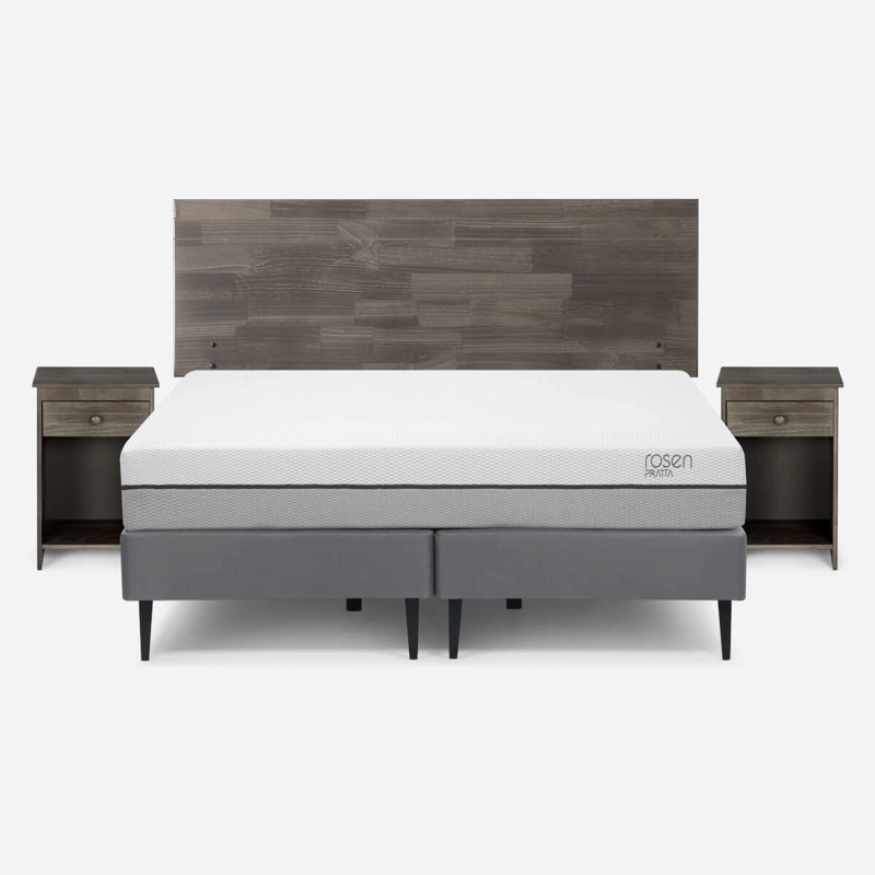 CAMA ROSEN PRATTA 2 PLAZAS PATA ACERO BD + MUEBLES TABOR GRAFITO - 1