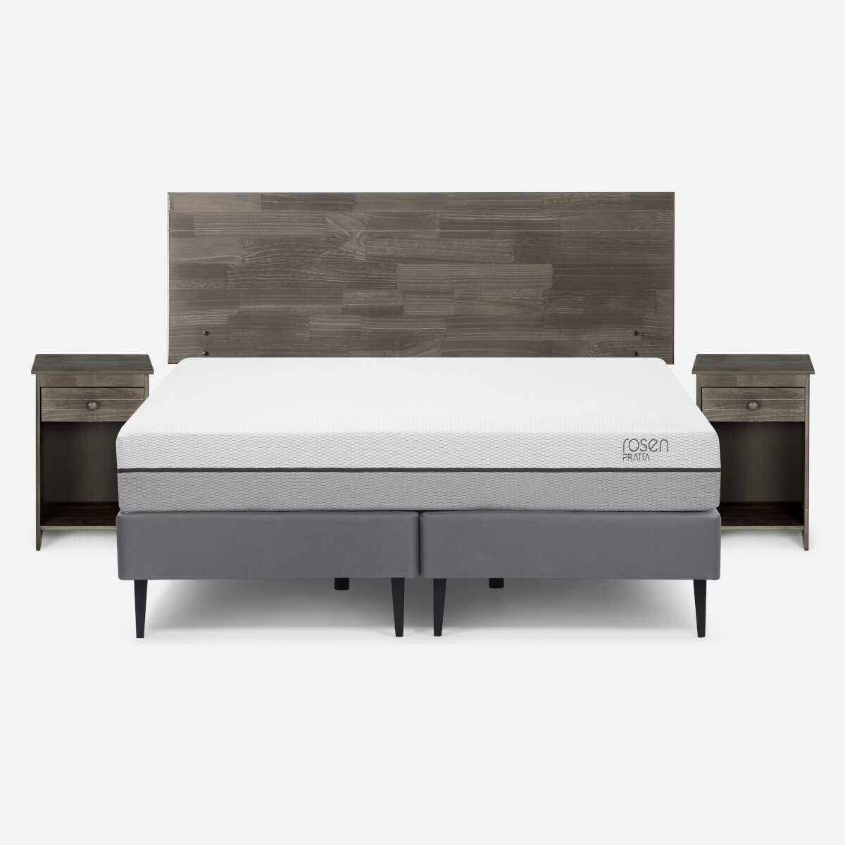 CAMA ROSEN PRATTA 2 PLAZAS PATA ACERO BD + MUEBLES TABOR GRAFITO - 1
