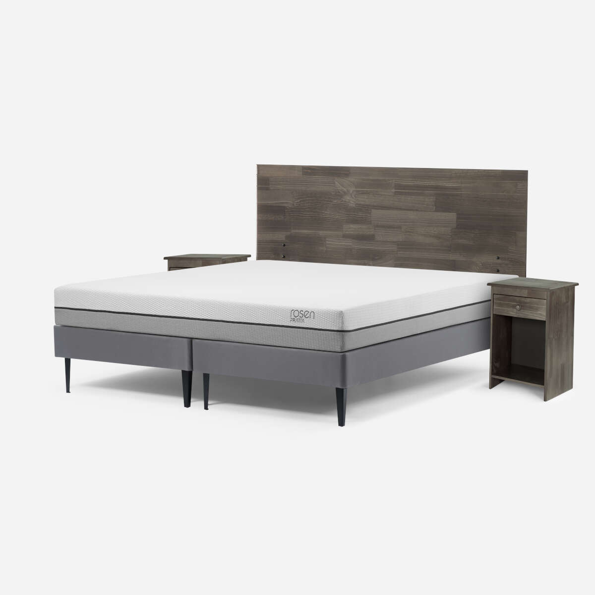 CAMA ROSEN PRATTA 2 PLAZAS PATA ACERO BD + MUEBLES TABOR GRAFITO - 2
