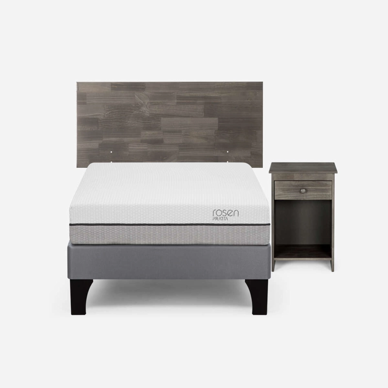 CAMA ROSEN PRATTA 1.5 PLAZAS PATA MADERA + MUEBLES TABOR GRAFITO - 1