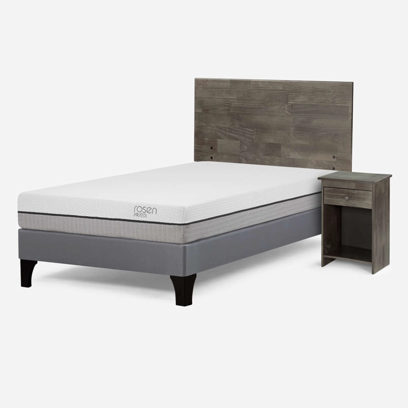 CAMA ROSEN PRATTA 1.5 PLAZAS PATA MADERA + MUEBLES TABOR GRAFITO - 2