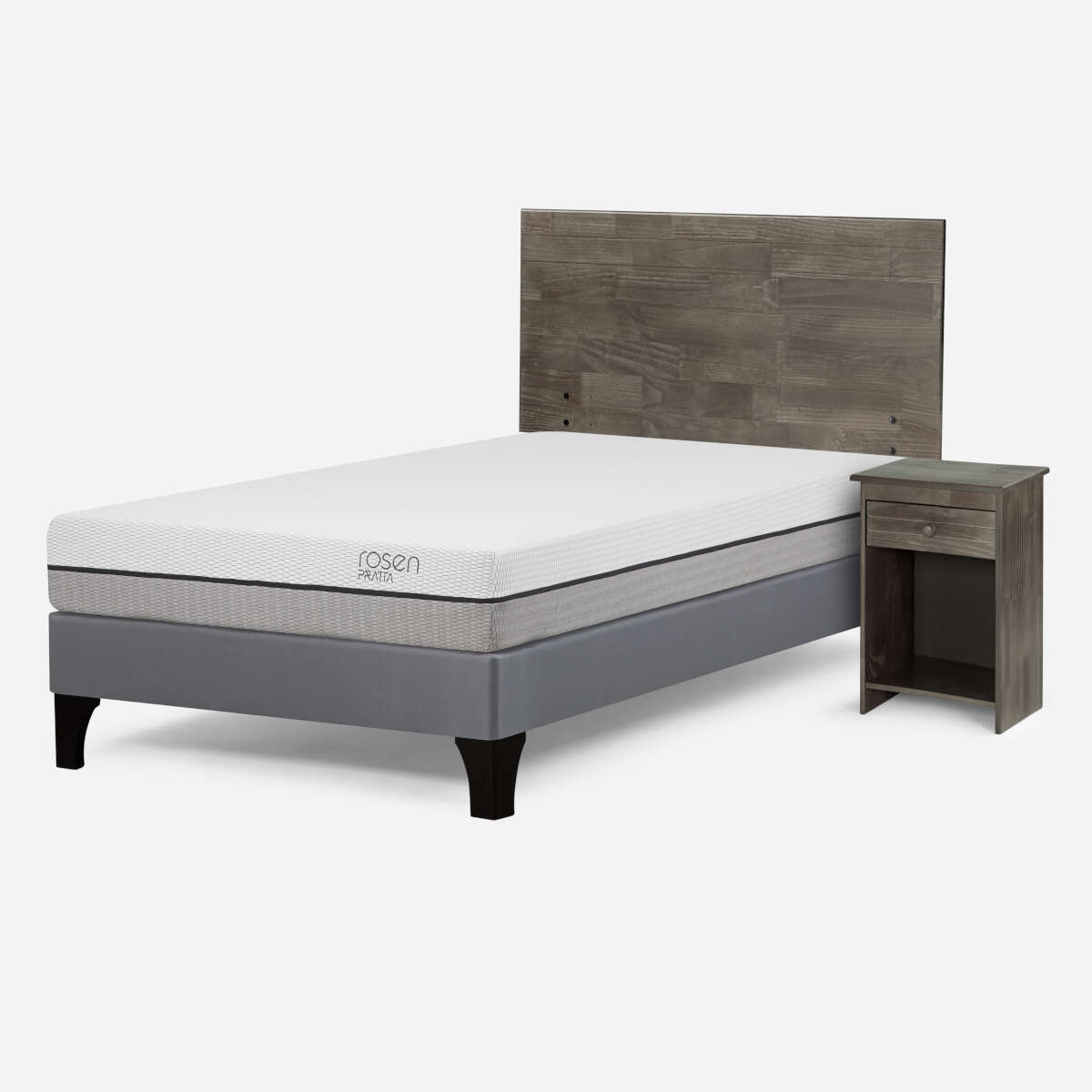 CAMA ROSEN PRATTA 1.5 PLAZAS PATA MADERA + MUEBLES TABOR GRAFITO - 2