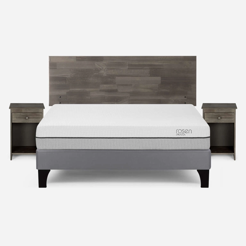 CAMA ROSEN PRATTA 2 PLAZAS PATA MADERA BN + MUEBLES TABOR GRAFITO - 1