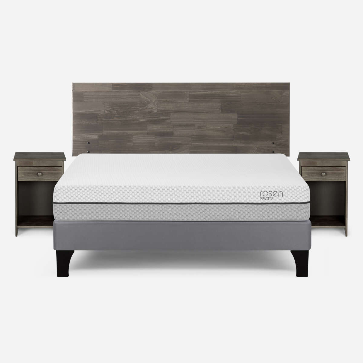 CAMA ROSEN PRATTA 2 PLAZAS PATA MADERA BN + MUEBLES TABOR GRAFITO - 1