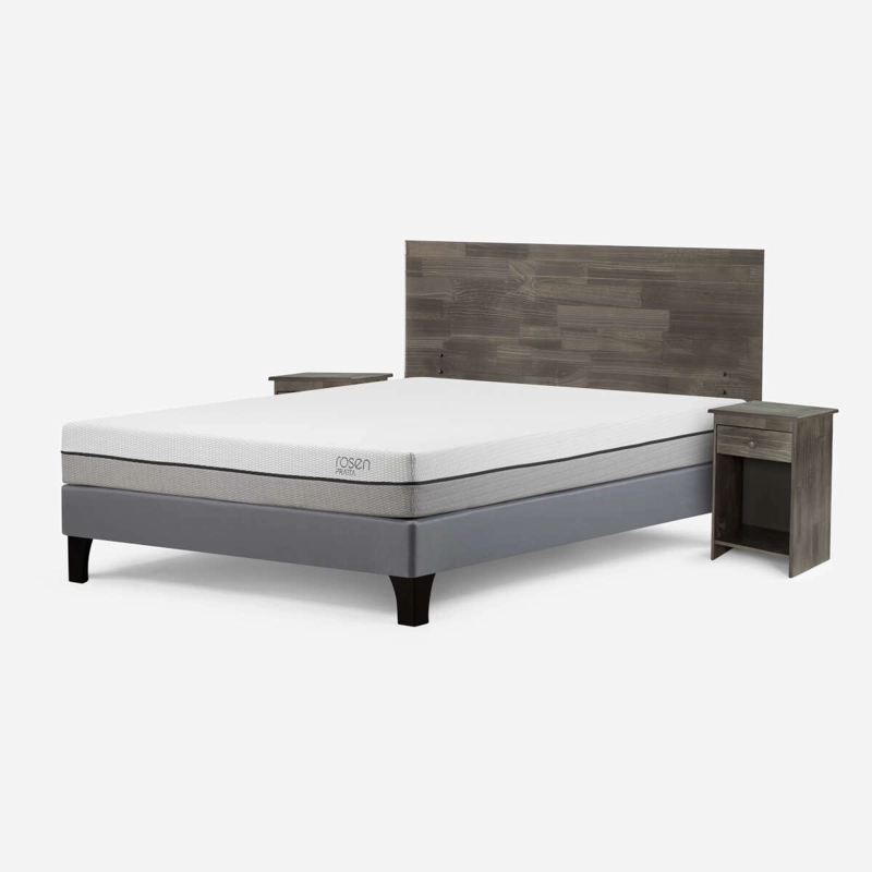 CAMA ROSEN PRATTA 2 PLAZAS PATA MADERA BN + MUEBLES TABOR GRAFITO - 2