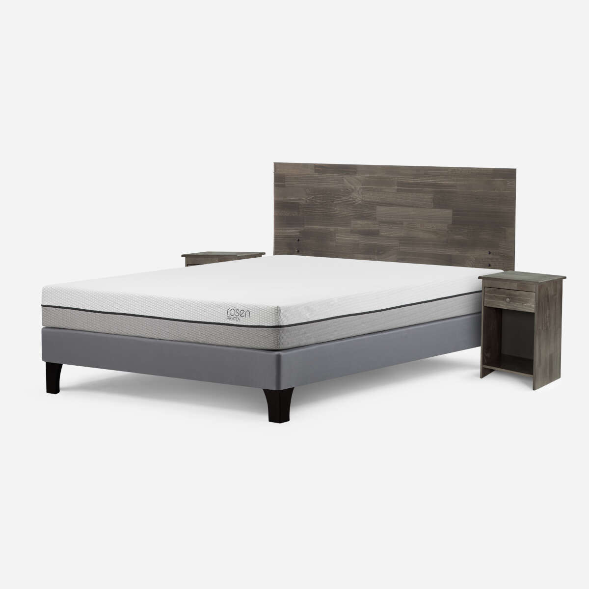 CAMA ROSEN PRATTA 2 PLAZAS PATA MADERA BN + MUEBLES TABOR GRAFITO - 2