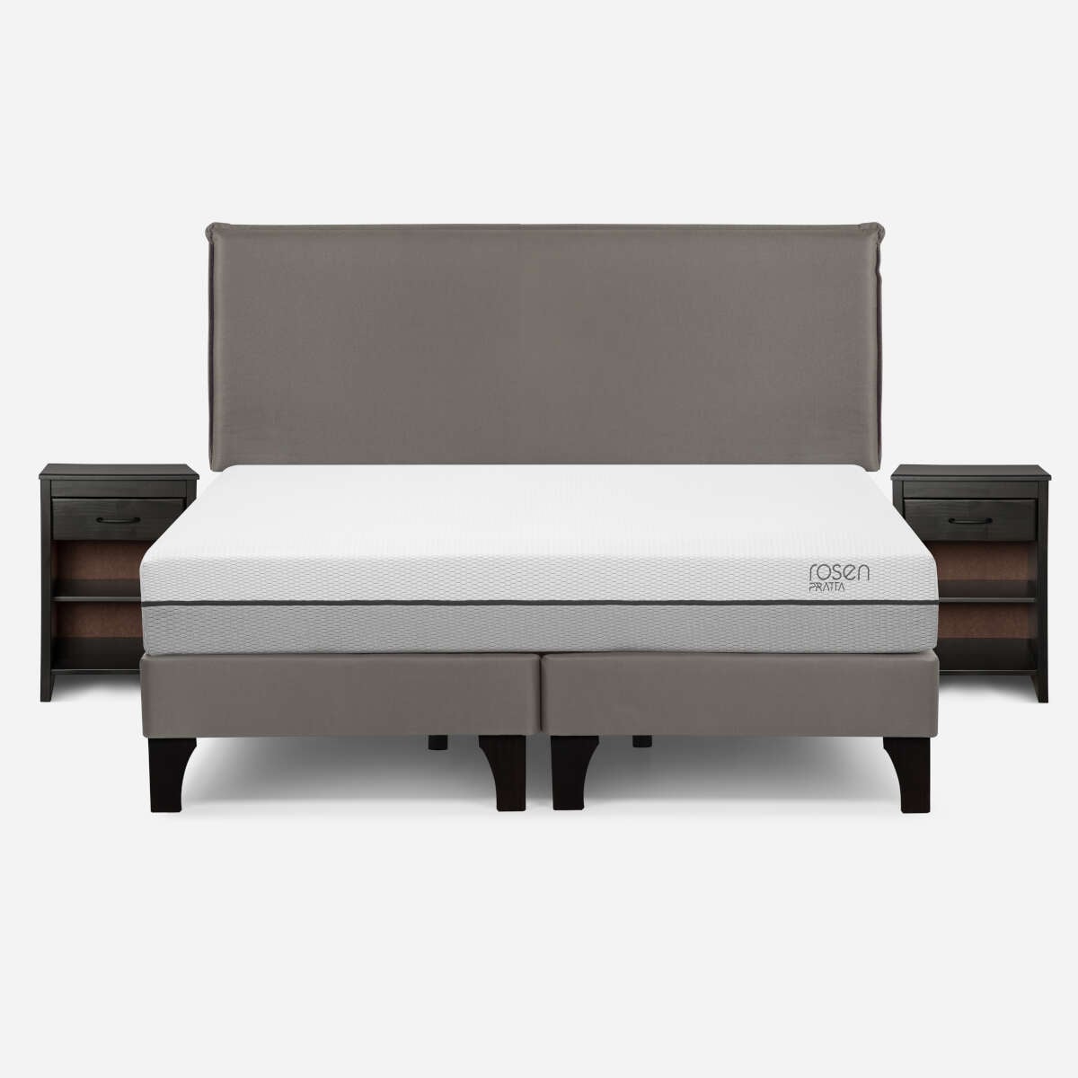 CAMA ROSEN PRATTA KING PATA MADERA + MUEBLES MAURICE GRIS - 1