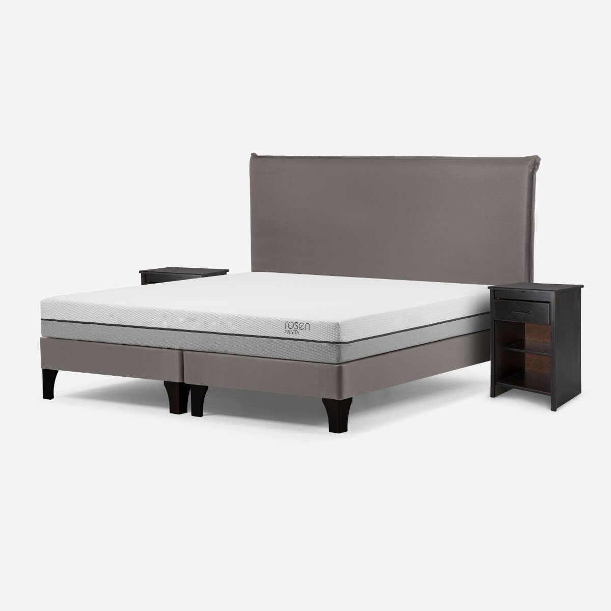 CAMA ROSEN PRATTA KING PATA MADERA + MUEBLES MAURICE GRIS - 2