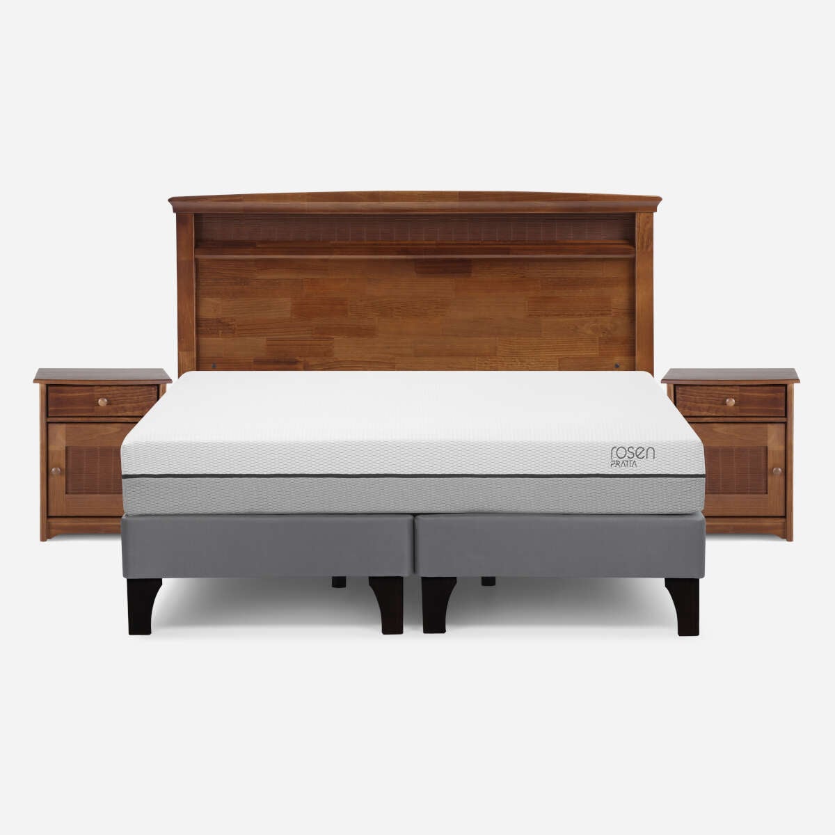 CAMA ROSEN PRATTA 2 PLAZAS PATA MADERA BASE D. + MUEBLES VENETO - 1