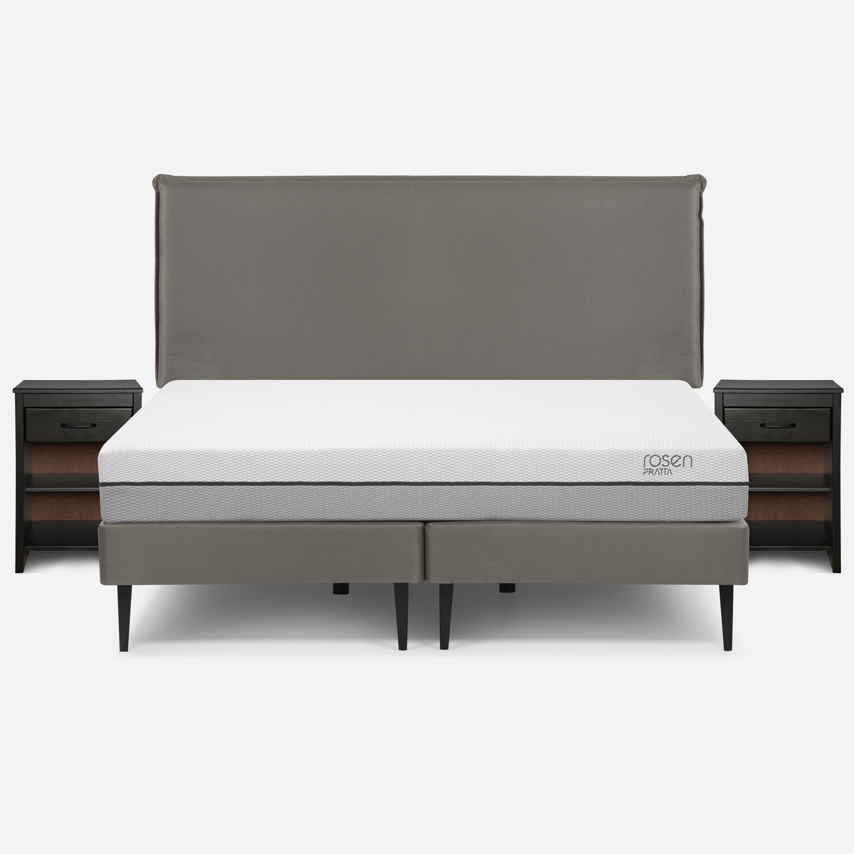 CAMA ROSEN PRATTA KING PATA ACERO BD + MUEBLES MAURICE GRIS - 1