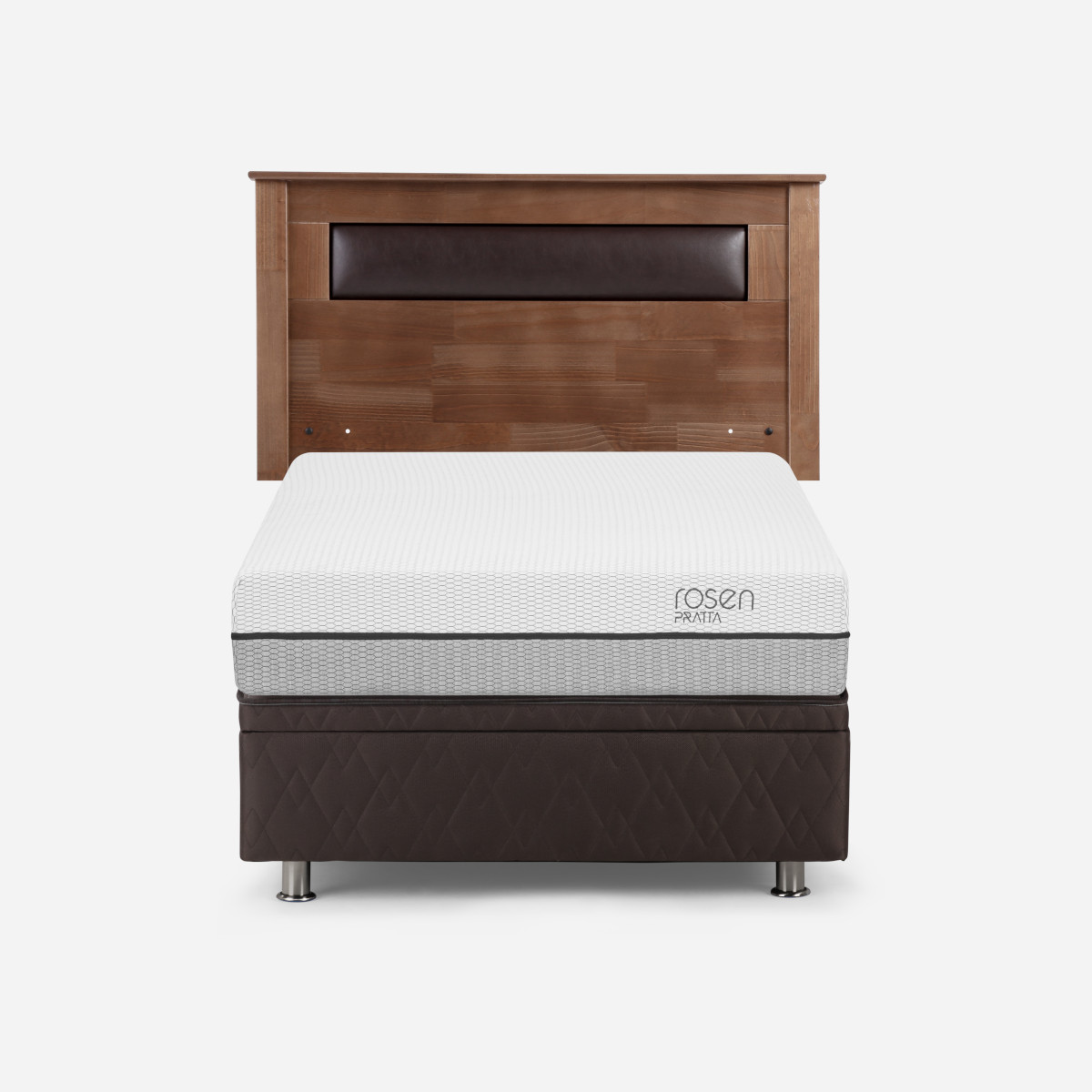 BOXET ROSEN PRATTA 1.5 PLAZAS MADERA GRIS 105 X 200 CM + RESPALDO FERRARA - 1