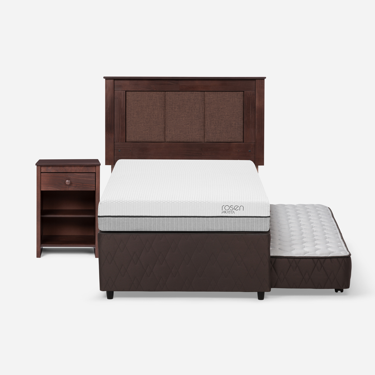 DIVÁN ROSEN CAMA PRATTA 1.5 PLAZAS MADERA GRIS + RESPALDO VELADOR - 1