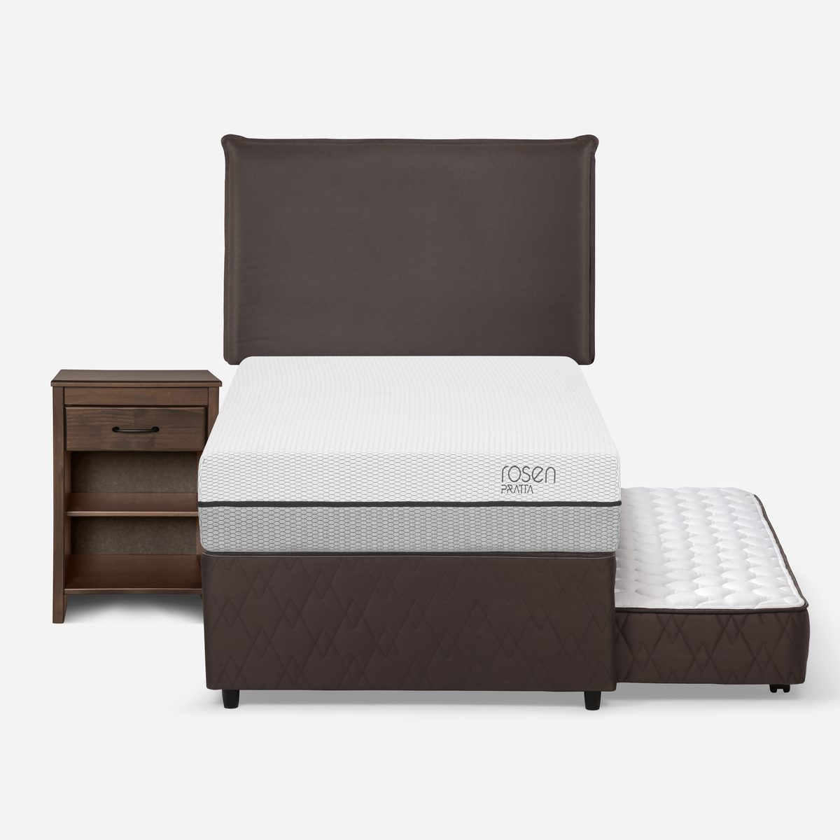 DIVAN CAMA PRATTA 1,5 PLAZAS + MUEBLES MAURICE CHOCOLATE - 1