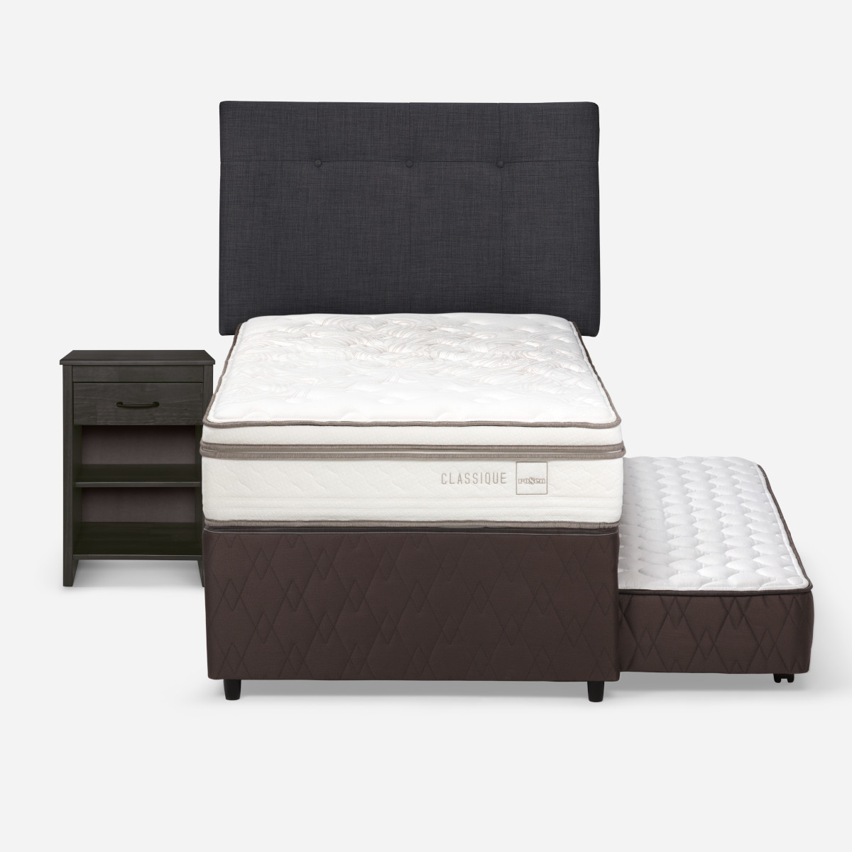 DIVÁN ROSEN CAMA CLASSIQUE MADERA GRIS + 1.5 PLAZAS + MUEBLES MAURICE GRAFITO - 1