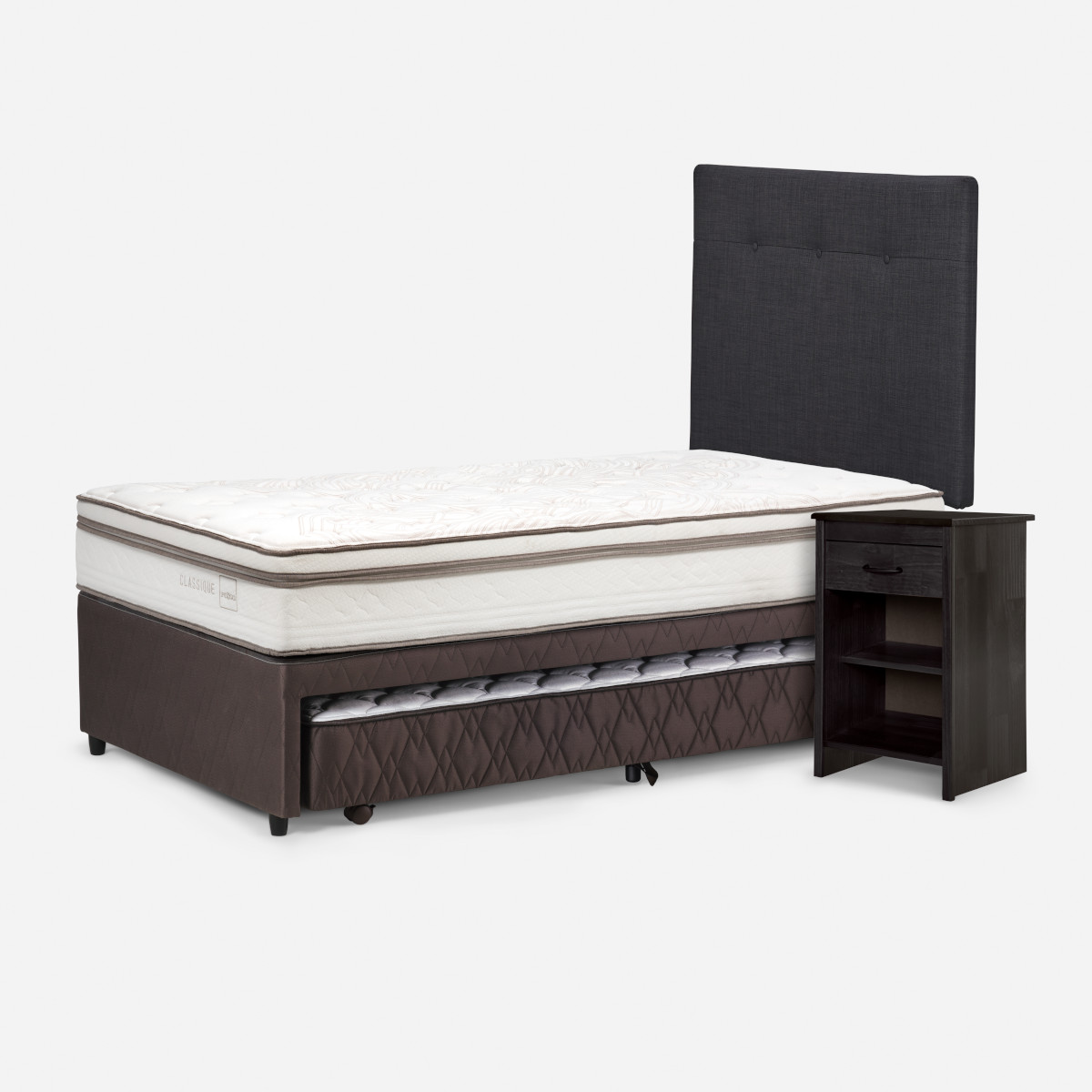 DIVÁN ROSEN CAMA CLASSIQUE MADERA GRIS + 1.5 PLAZAS + MUEBLES MAURICE GRAFITO - 3