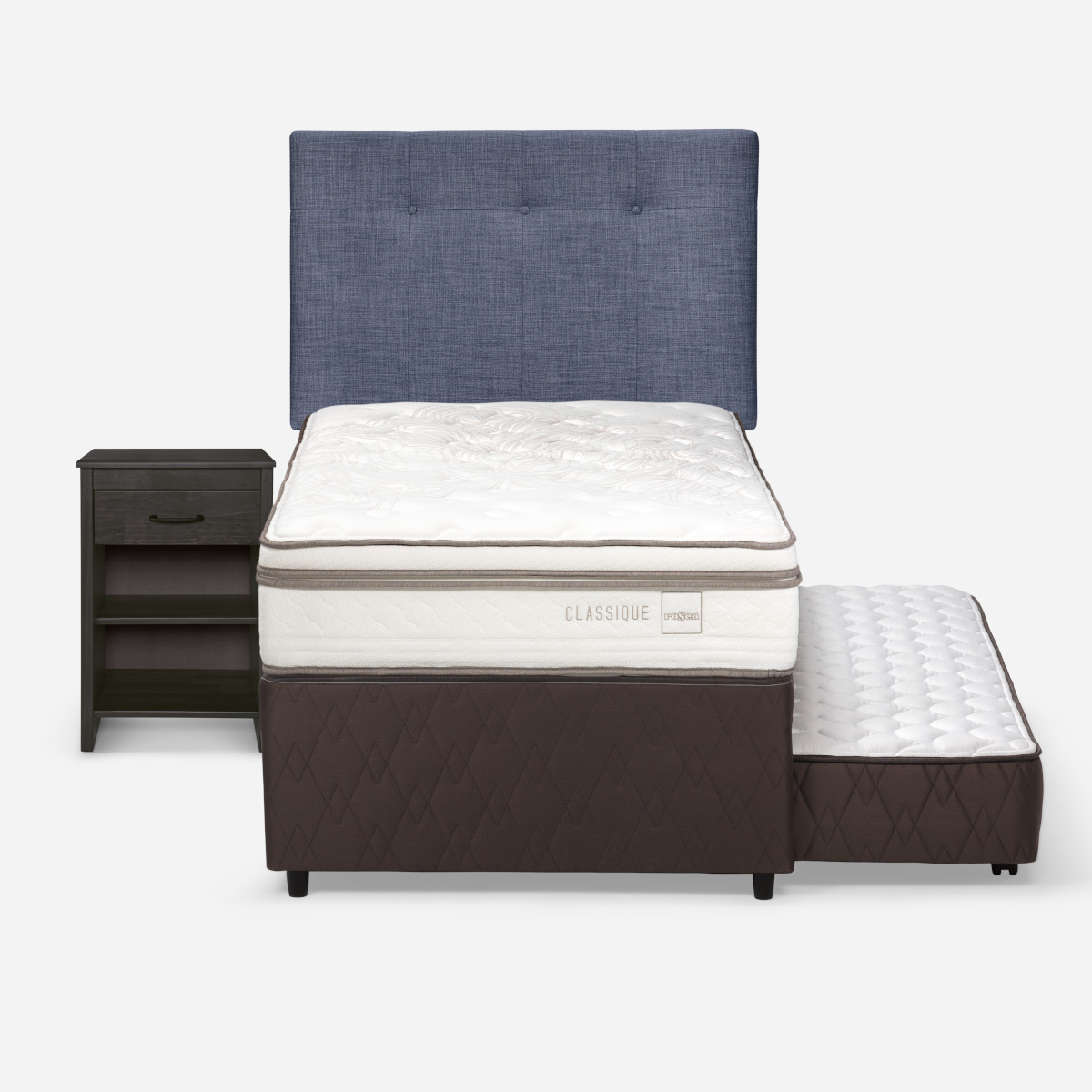 DIVÁN ROSEN CLASSIQUE MADERA AZUL + 1.5 PL + RESPALDO NEW BENNET DENIM + VELADOR - 1
