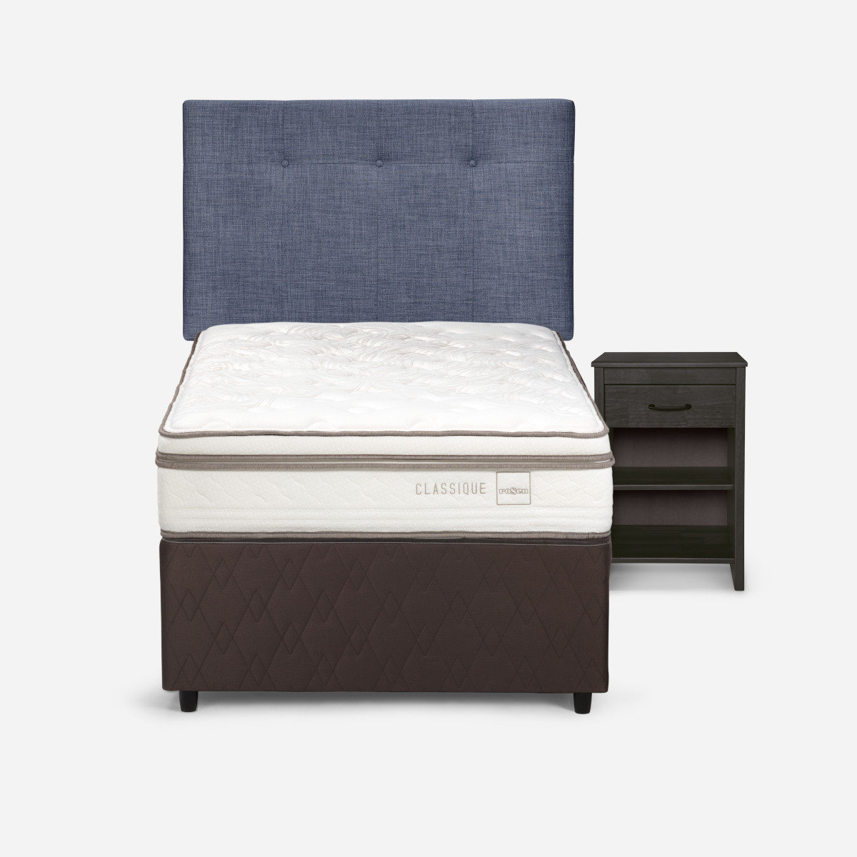DIVÁN ROSEN CLASSIQUE MADERA AZUL + 1.5 PL + RESPALDO NEW BENNET DENIM + VELADOR - 2