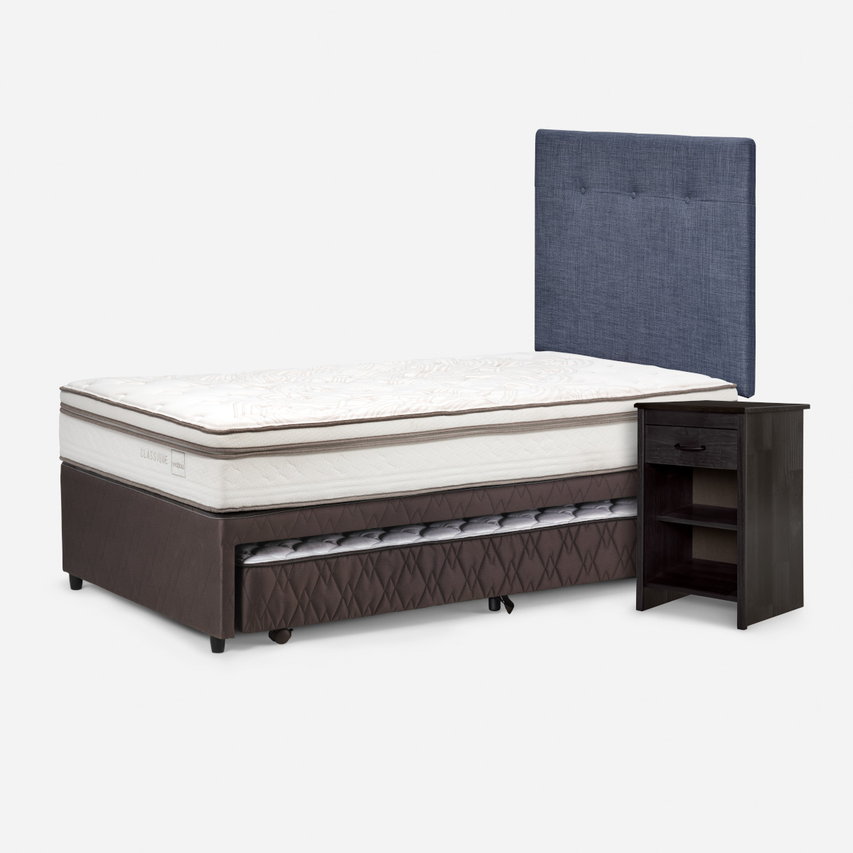 DIVÁN ROSEN CLASSIQUE MADERA AZUL + 1.5 PL + RESPALDO NEW BENNET DENIM + VELADOR - 3