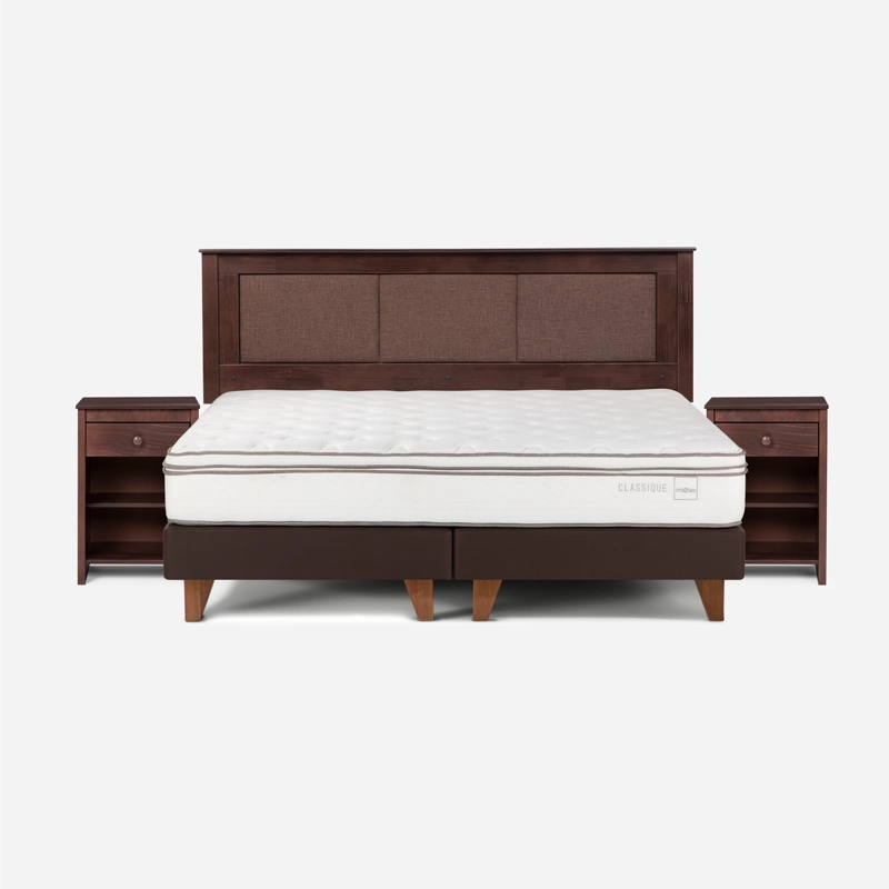 CAMA EUROPEA ROSEN CLASSIQUE+ KING + RESPALDO + VELADOR CHOCOLATE - 1