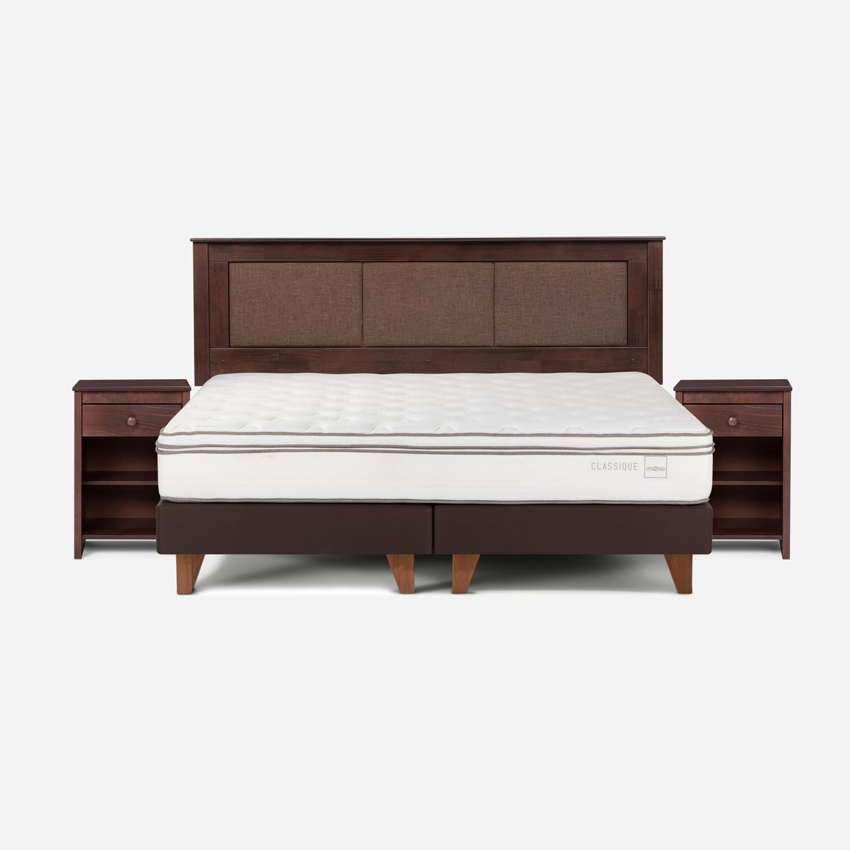 CAMA EUROPEA ROSEN CLASSIQUE+ KING + RESPALDO + VELADOR CHOCOLATE - 1