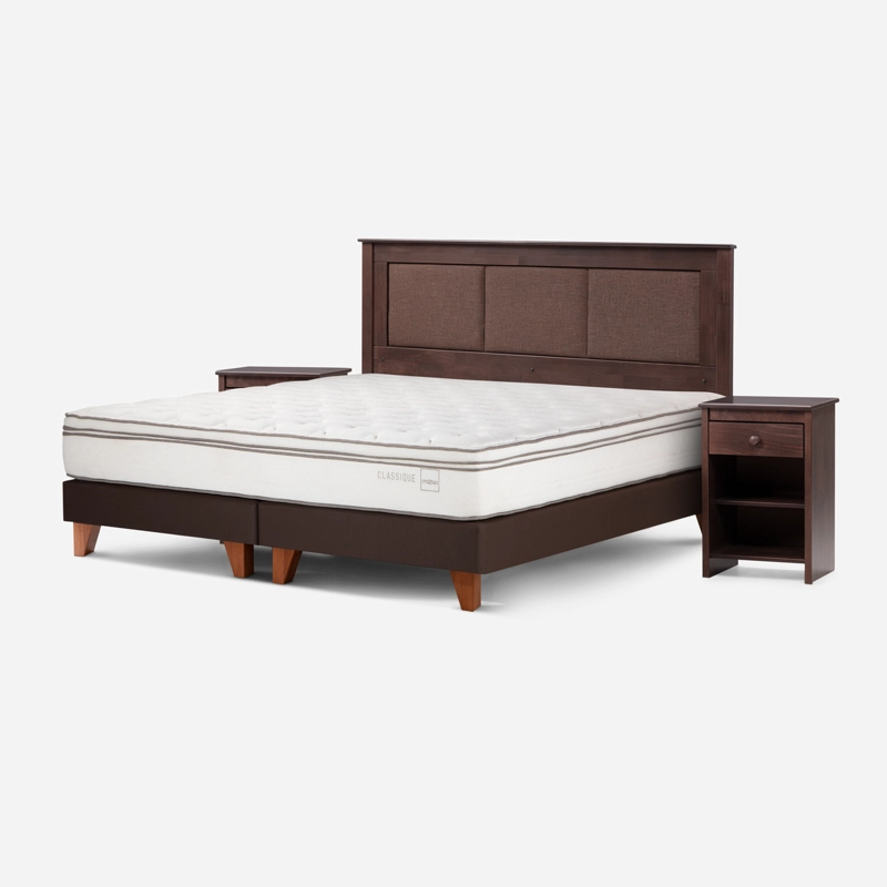 CAMA EUROPEA ROSEN CLASSIQUE+ KING + RESPALDO + VELADOR CHOCOLATE - 2