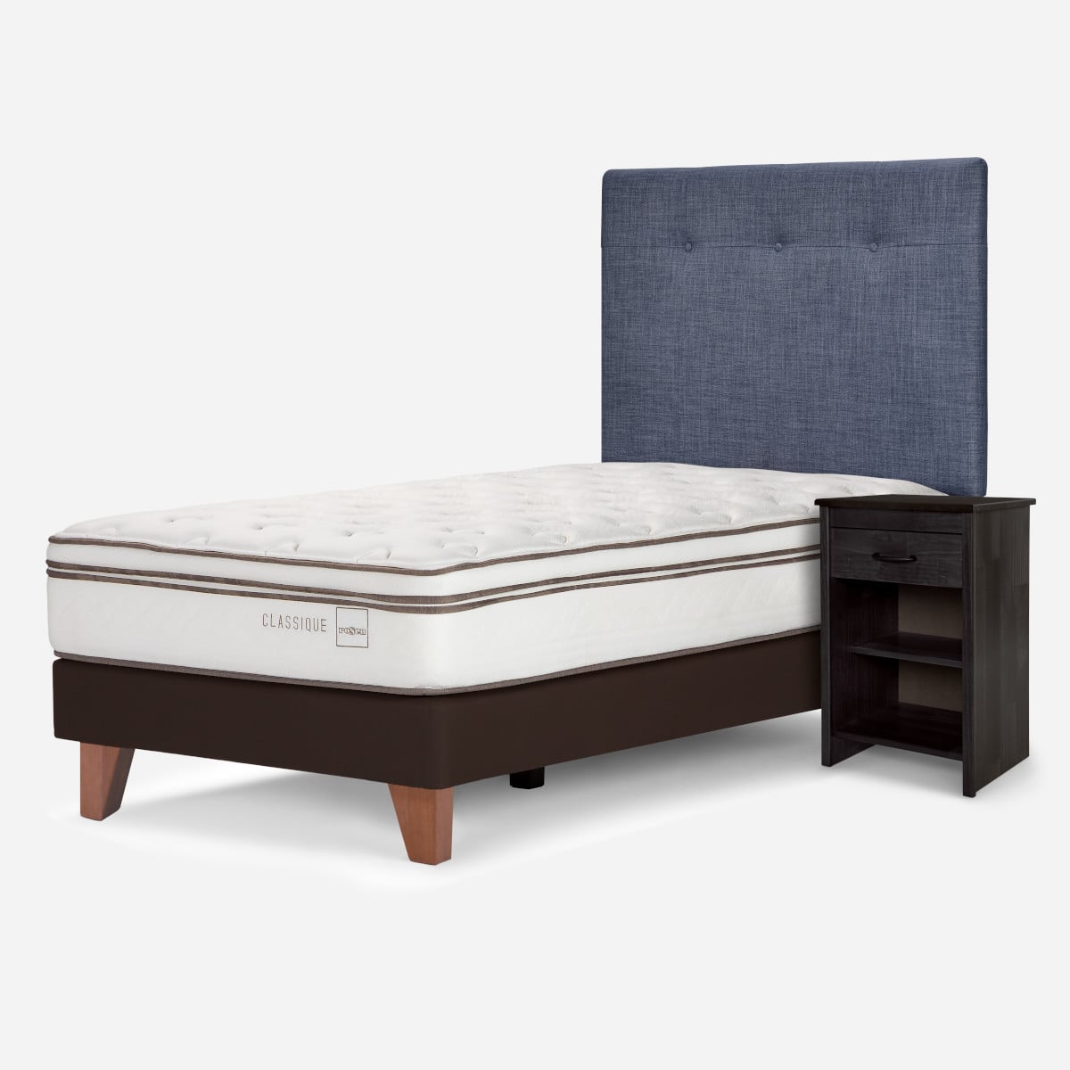 CAMA EUROPEA ROSEN CLASSIQUE+ 1.5 PLAZAS + RESPALDO/VELADOR DENIM - 2
