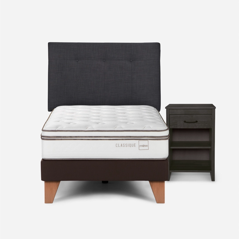 CAMA EUROPEA ROSEN CLASSIQUE+ 1.5 PLAZAS +RESPALDO/VELADOR GRAFITO - 1