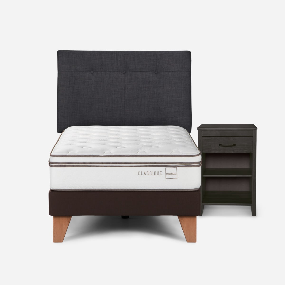 CAMA EUROPEA ROSEN CLASSIQUE+ 1.5 PLAZAS +RESPALDO/VELADOR GRAFITO - 1