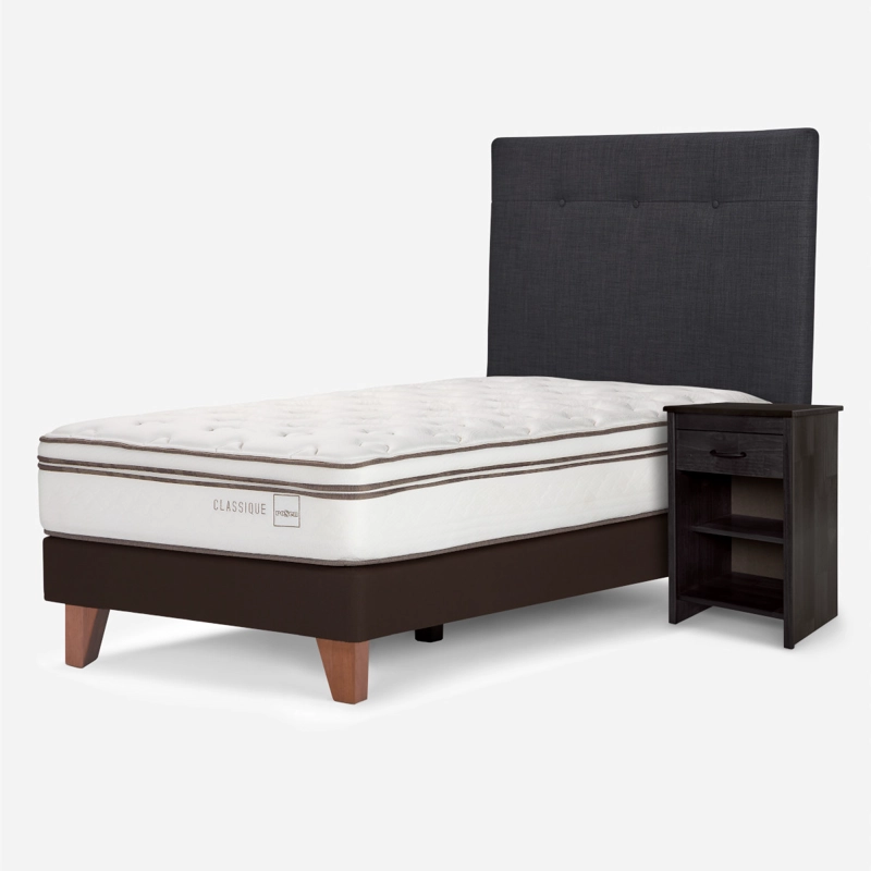 CAMA EUROPEA ROSEN CLASSIQUE+ 1.5 PLAZAS +RESPALDO/VELADOR GRAFITO - 2