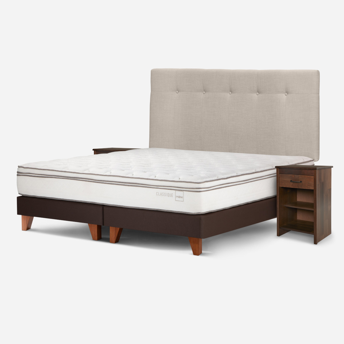 CAMA EUROPEA ROSEN CLASSIQUE+ 2 PLAZAS +RESPALDO+VELADORES NATURAL - 2
