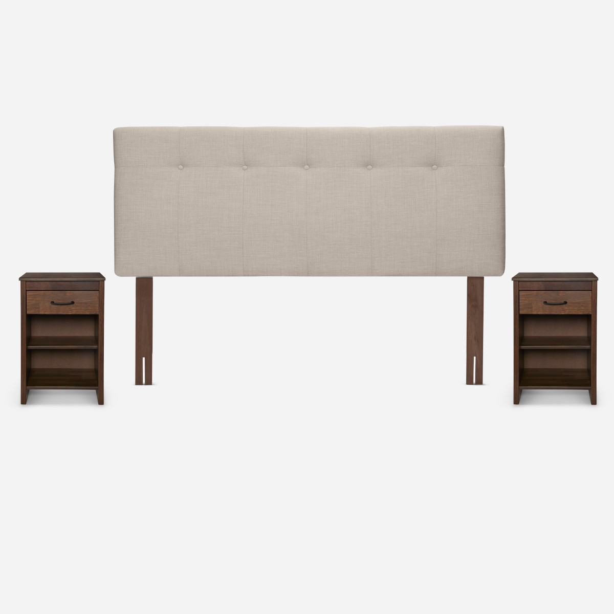 CAMA EUROPEA ROSEN CLASSIQUE+ 2 PLAZAS +RESPALDO+VELADORES NATURAL - 3