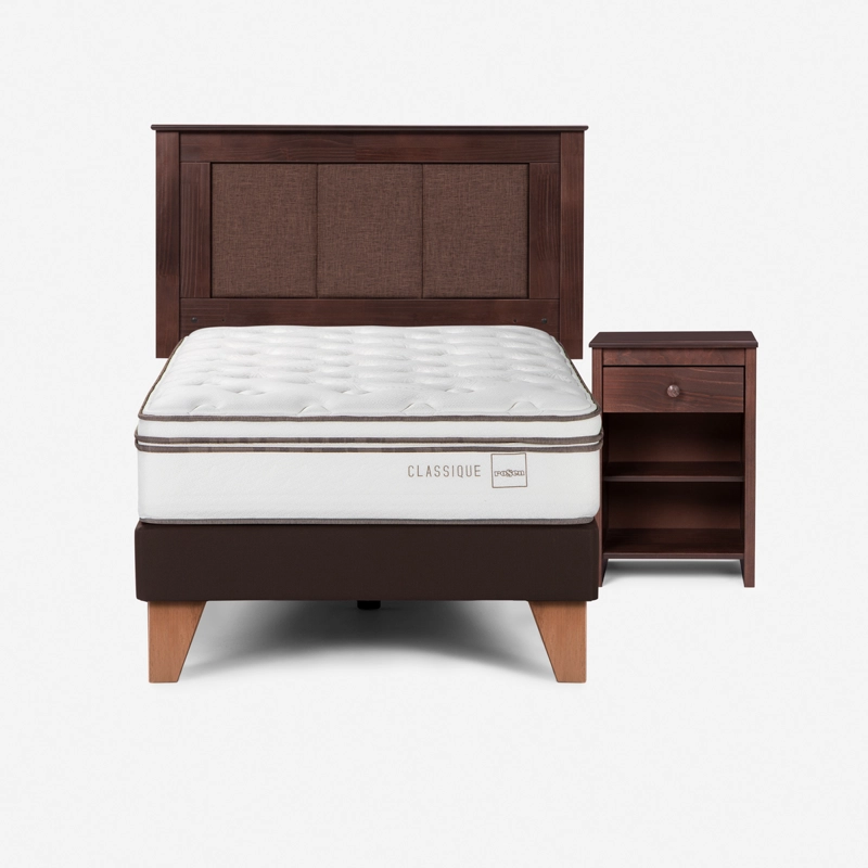 CAMA ROSEN CLASSIQUE+ 1.5 PLAZAS + RESPALDO RACHEL+VELADOR FERRARA - 1