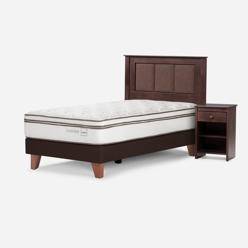 CAMA ROSEN CLASSIQUE+ 1.5 PLAZAS + RESPALDO RACHEL+VELADOR FERRARA - 2