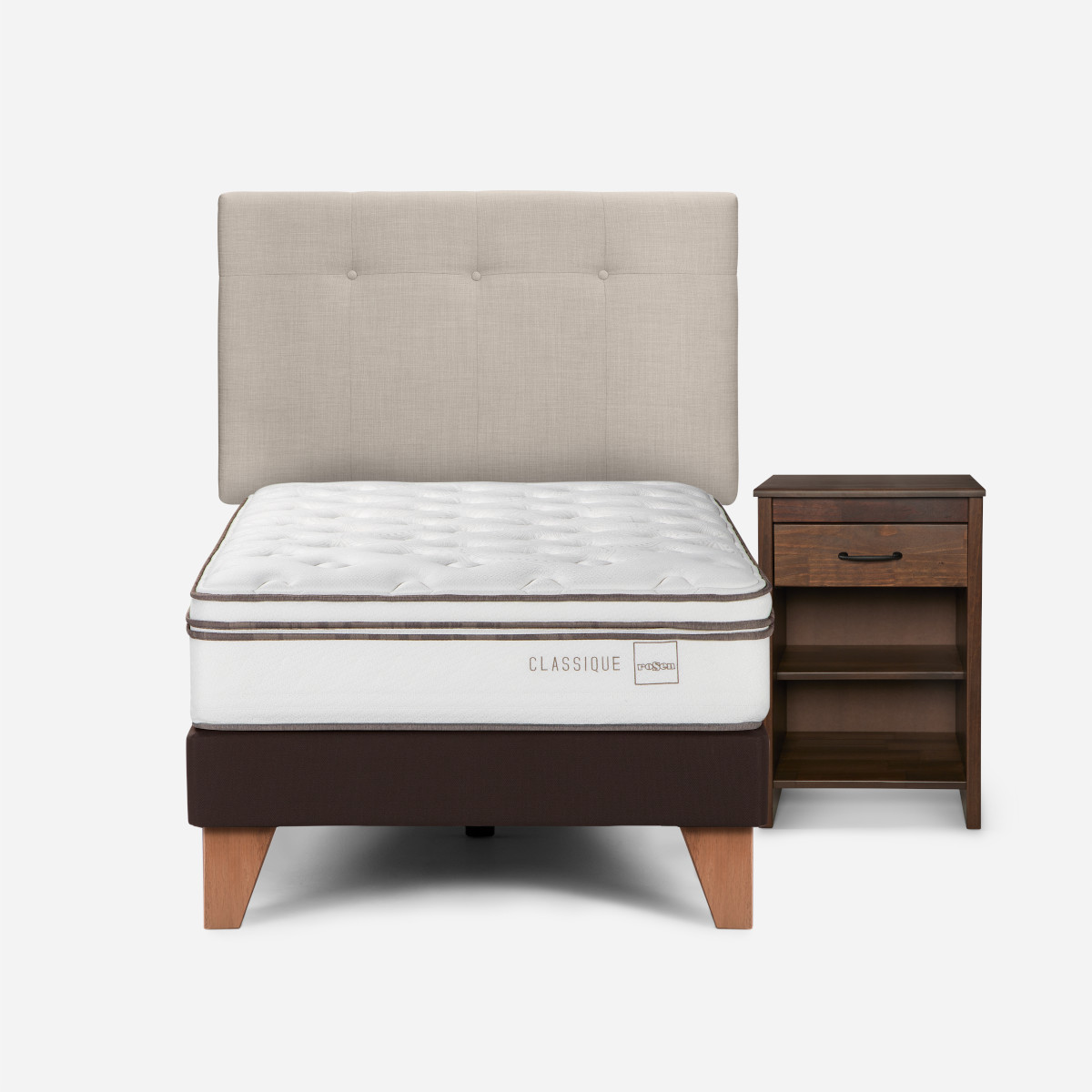 CAMA EUROPEA ROSEN CLASSIQUE+ 1.5 PLAZAS +RESPALDO/VELADOR NATURAL - 1