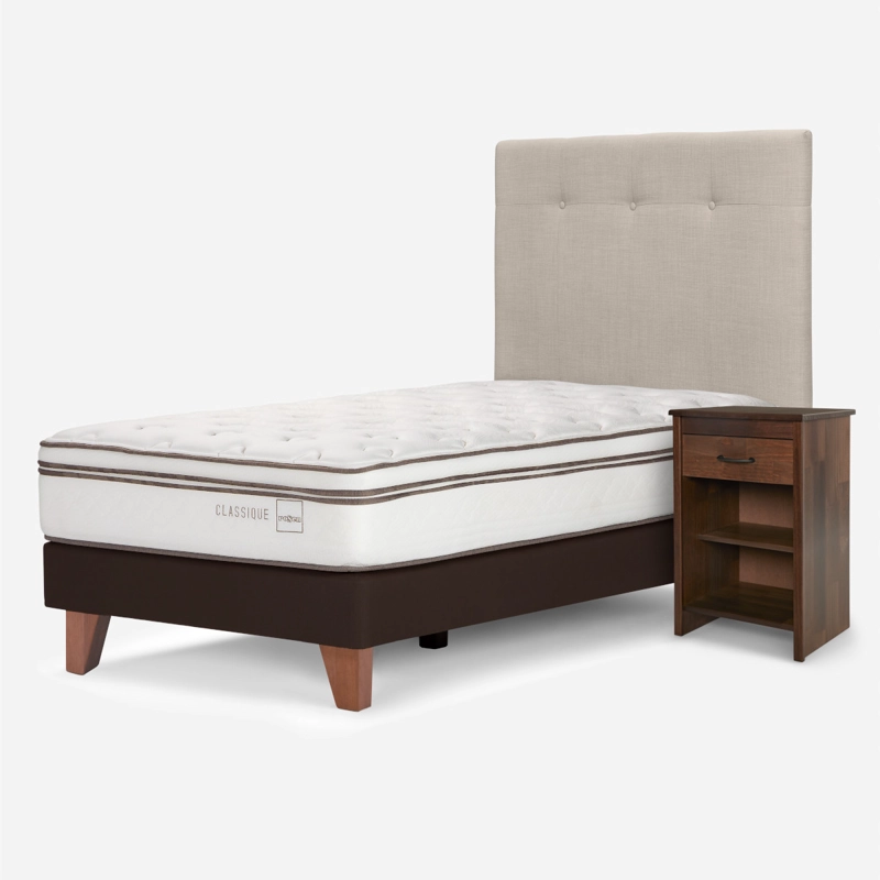 CAMA EUROPEA ROSEN CLASSIQUE+ 1.5 PLAZAS +RESPALDO/VELADOR NATURAL - 2