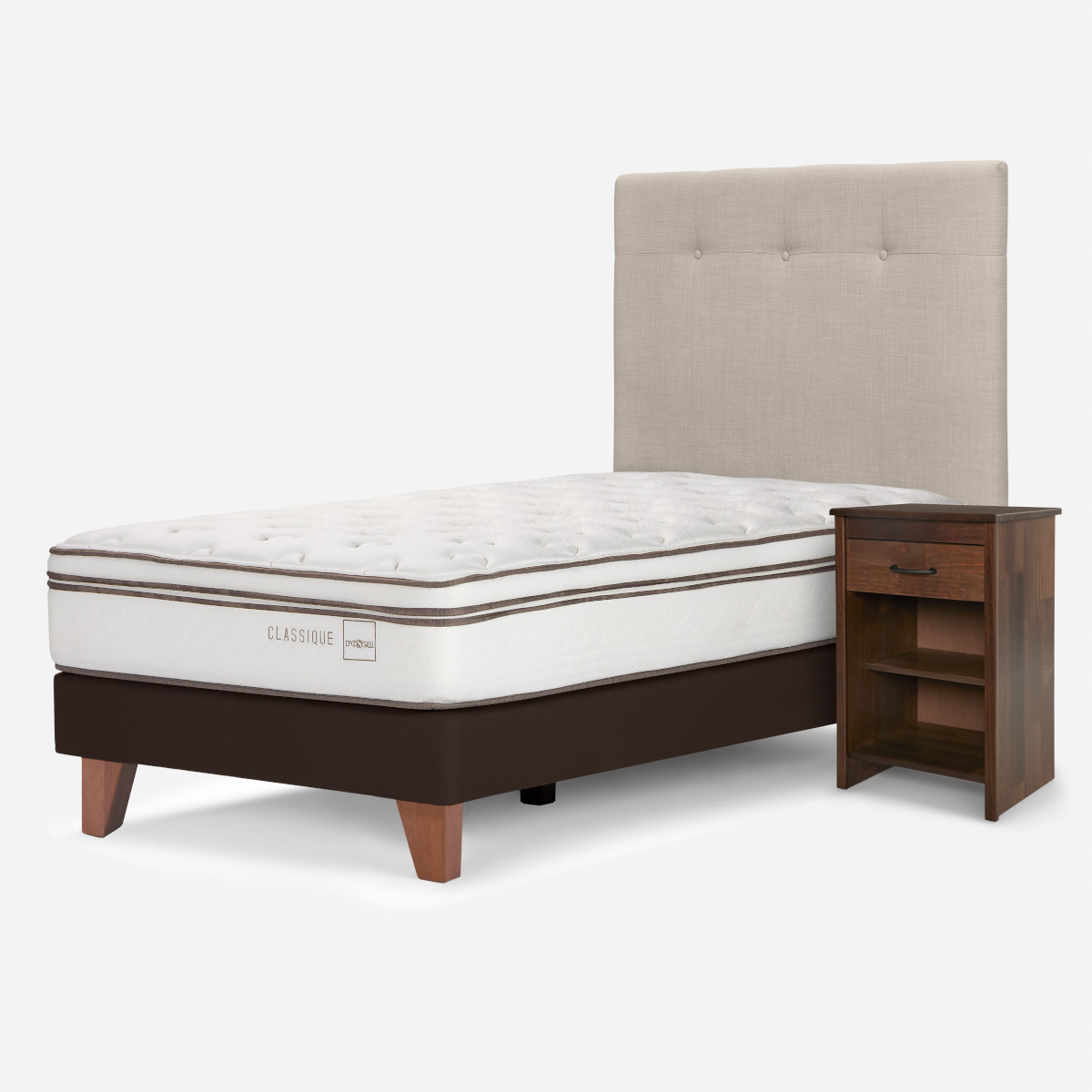 CAMA EUROPEA ROSEN CLASSIQUE+ 1.5 PLAZAS +RESPALDO/VELADOR NATURAL - 2