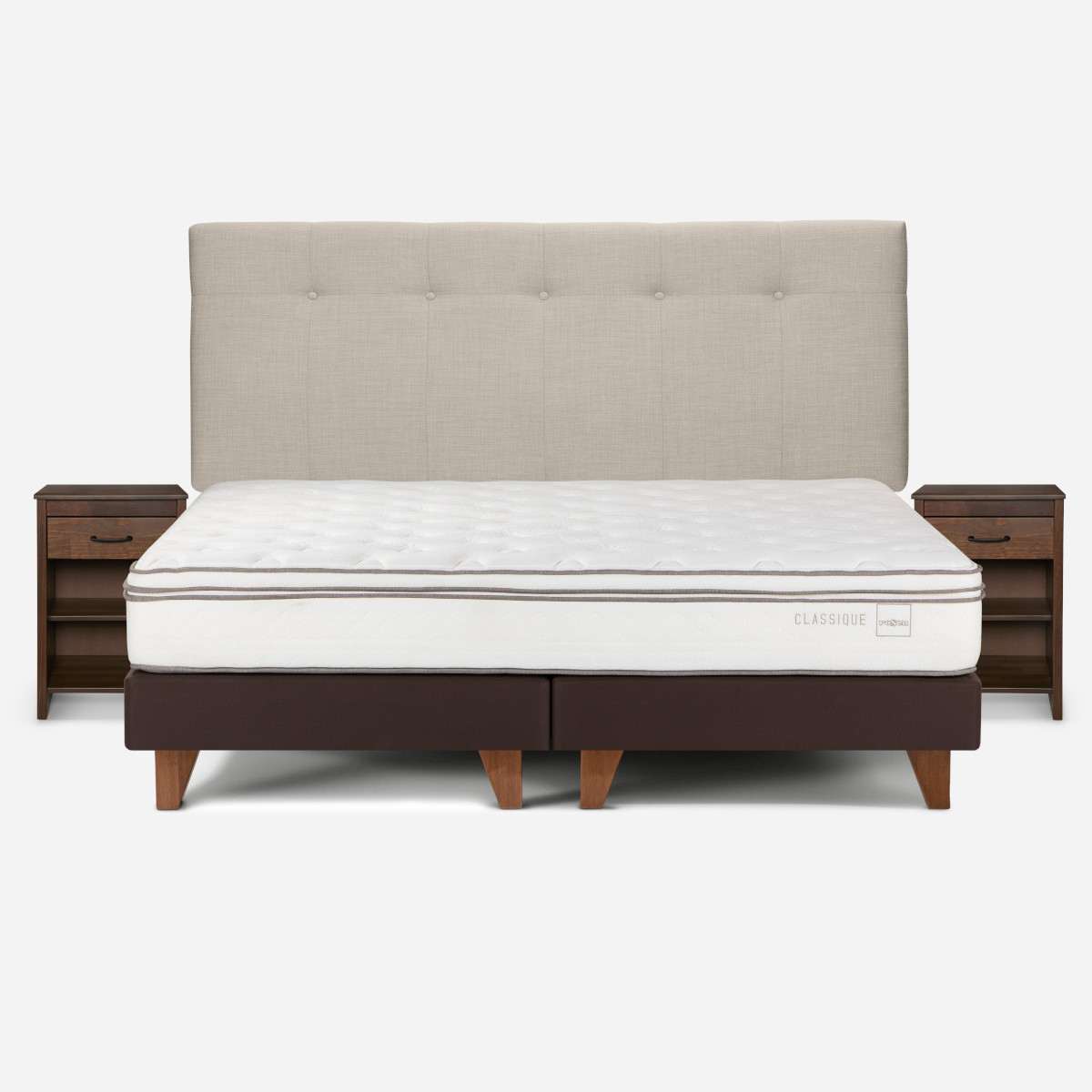 CAMA ROSEN CLASSIQUE+ KING + RESPALDO Y VELADORES MAURICE NATURAL - 1