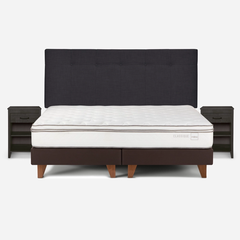 CAMA EUROPEA ROSEN CLASSIQUE+ 2 PLAZAS+RESPALDO +VELADORES GRAFITO - 1