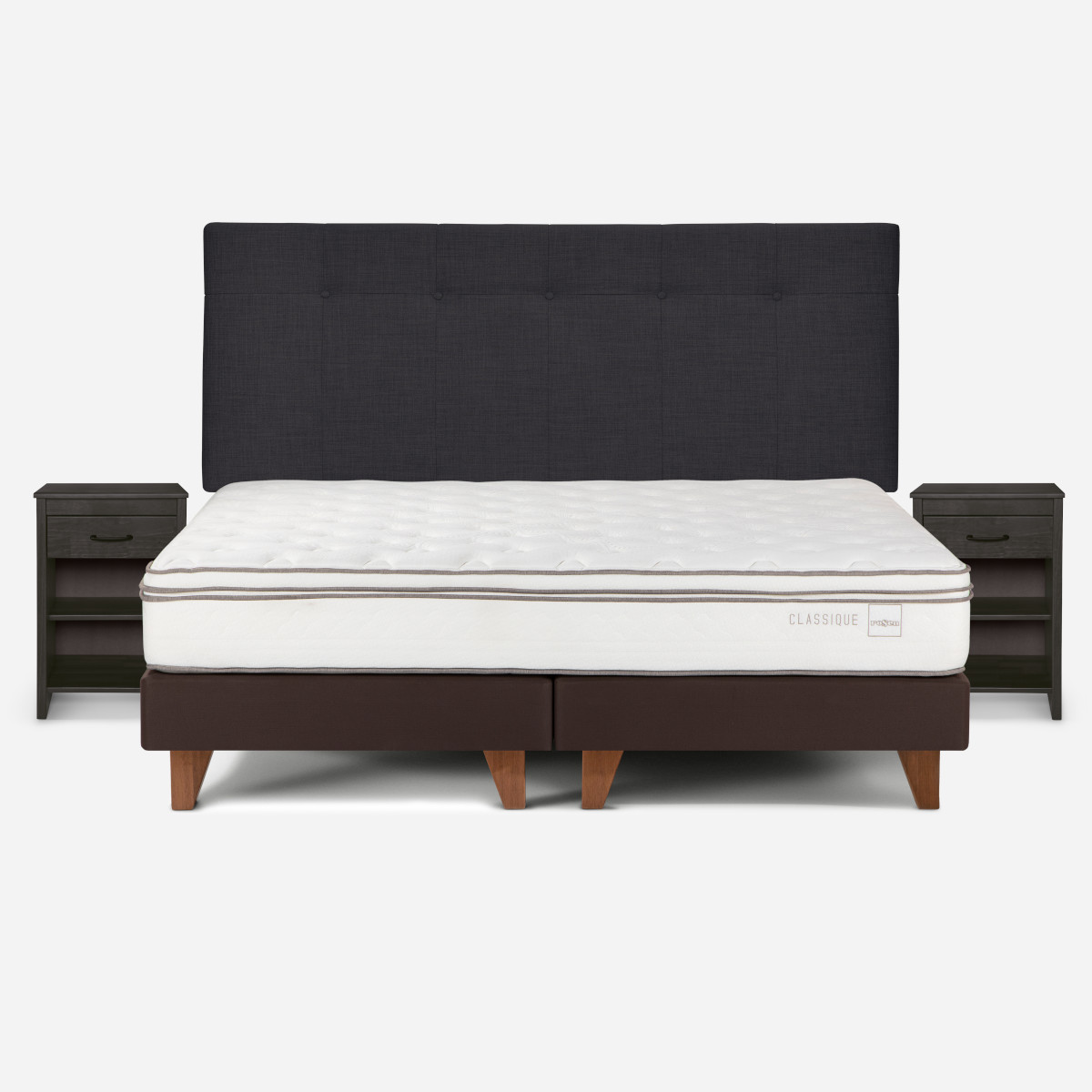 CAMA EUROPEA ROSEN CLASSIQUE+ 2 PLAZAS+RESPALDO +VELADORES GRAFITO - 1