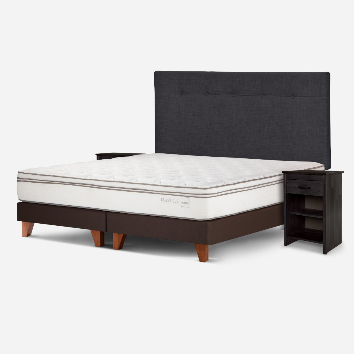 CAMA EUROPEA ROSEN CLASSIQUE+ 2 PLAZAS+RESPALDO +VELADORES GRAFITO - 2