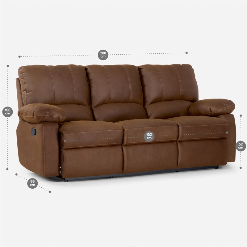 SOFÁ ROSEN 3 CUERPOS CAFÉ RECLINABLE ARCHIE MANUAL TELA - 8
