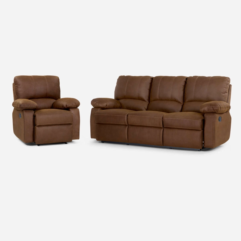 SET ROSEN CAFÉ SOFÁ RECLINABLE 3 CUERPOS + BERGERE ARCHIE TELA - 1